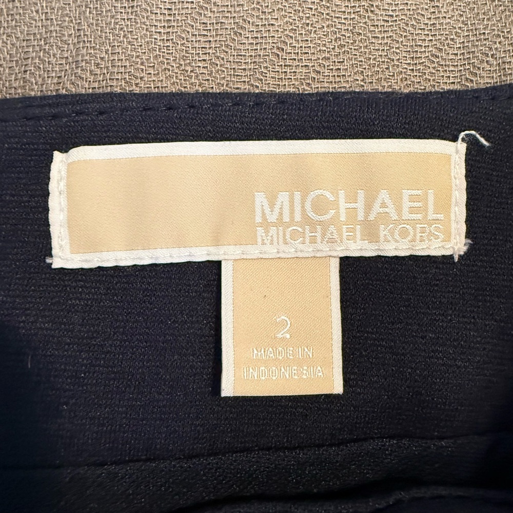 Michael Kors navy blue pencil skirt gold zippers retro 80s stretchy size 2 NWOT - Picture 5 of 9